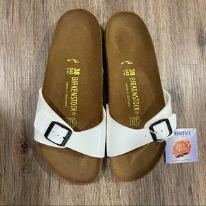 Birkenstock White Madrid Footbed Buckle Sandals